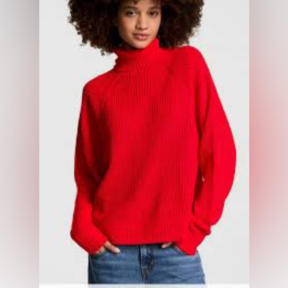 Pink Victoria's Secret Bold Red Cowl Neck Sweater